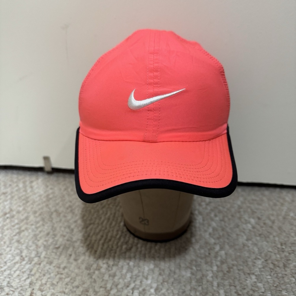 Nike Featherlight Dri-Fit Hat Strap Back Pink White Swoosh Womens Running Cap